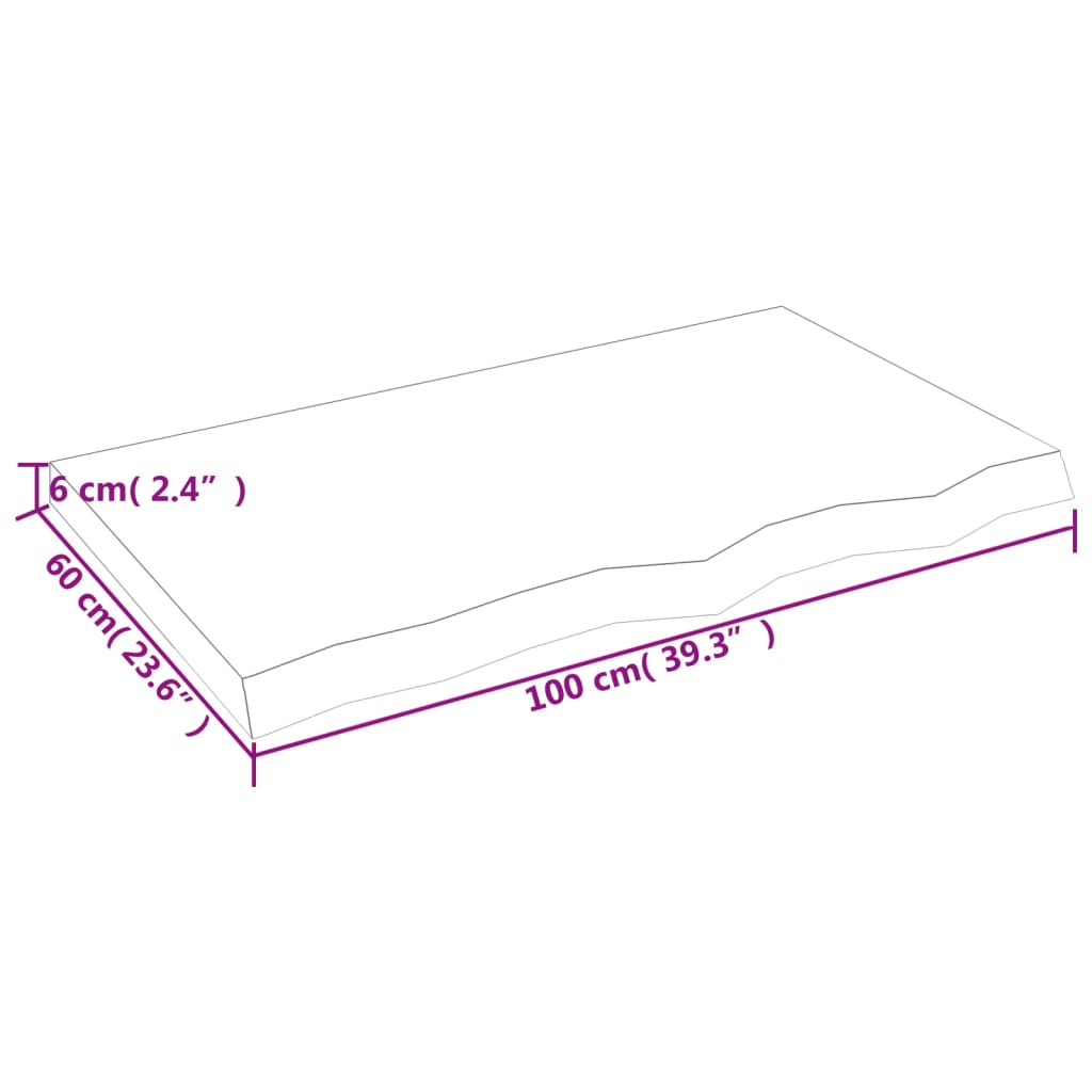 Table Top 100x60x(2-6) cm Untreated Solid Wood Oak