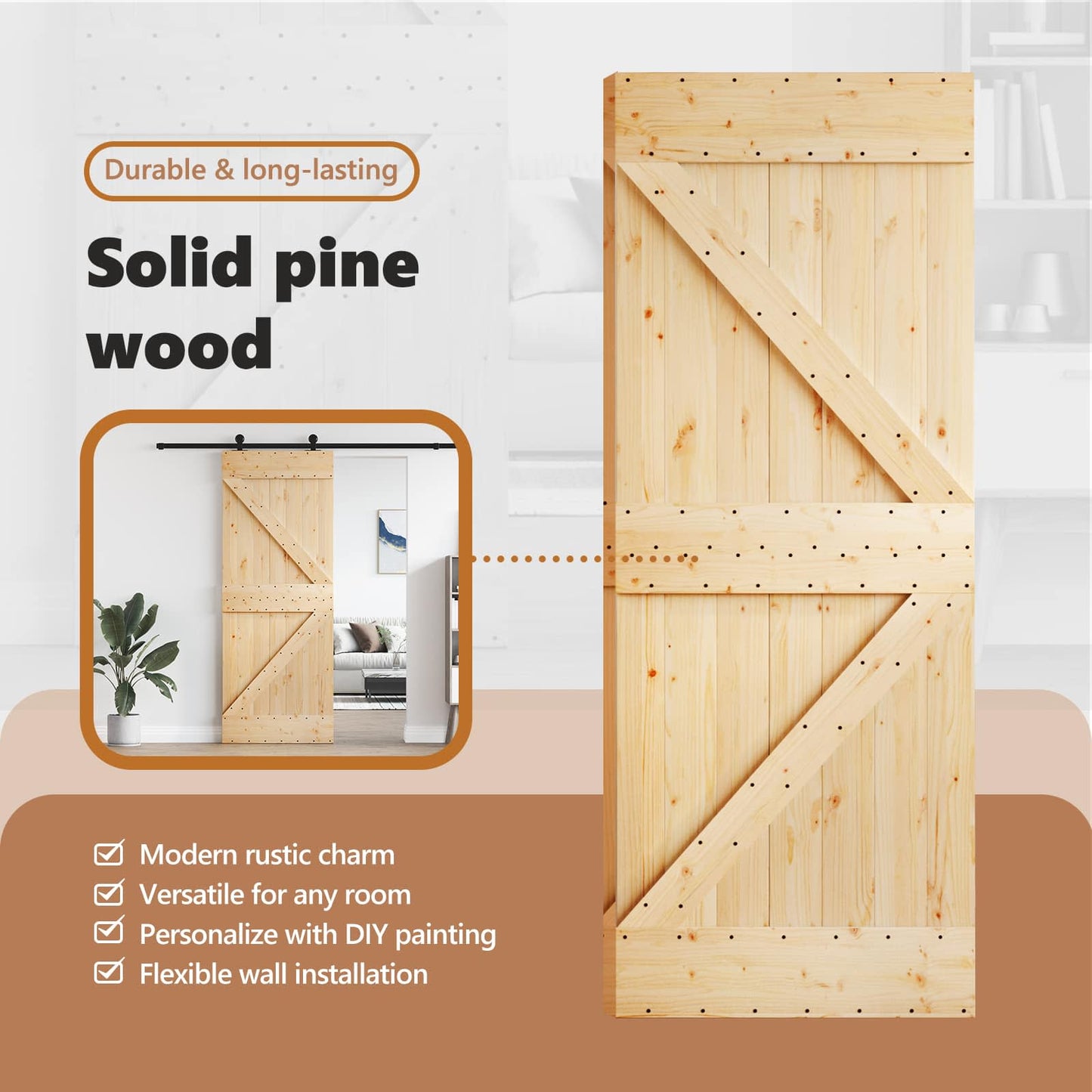 Door NARVIK 95 x 210 cm Solid Pine Wood (Untreated) Natural