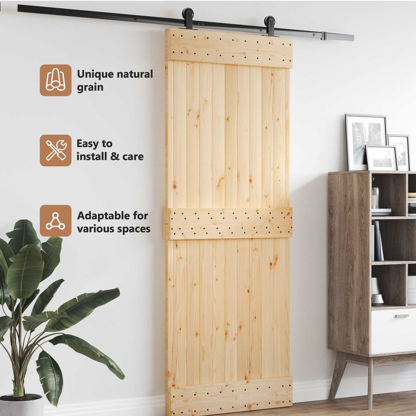 Door NARVIK 85 x 210 cm Solid Pine Wood (Untreated) Natural