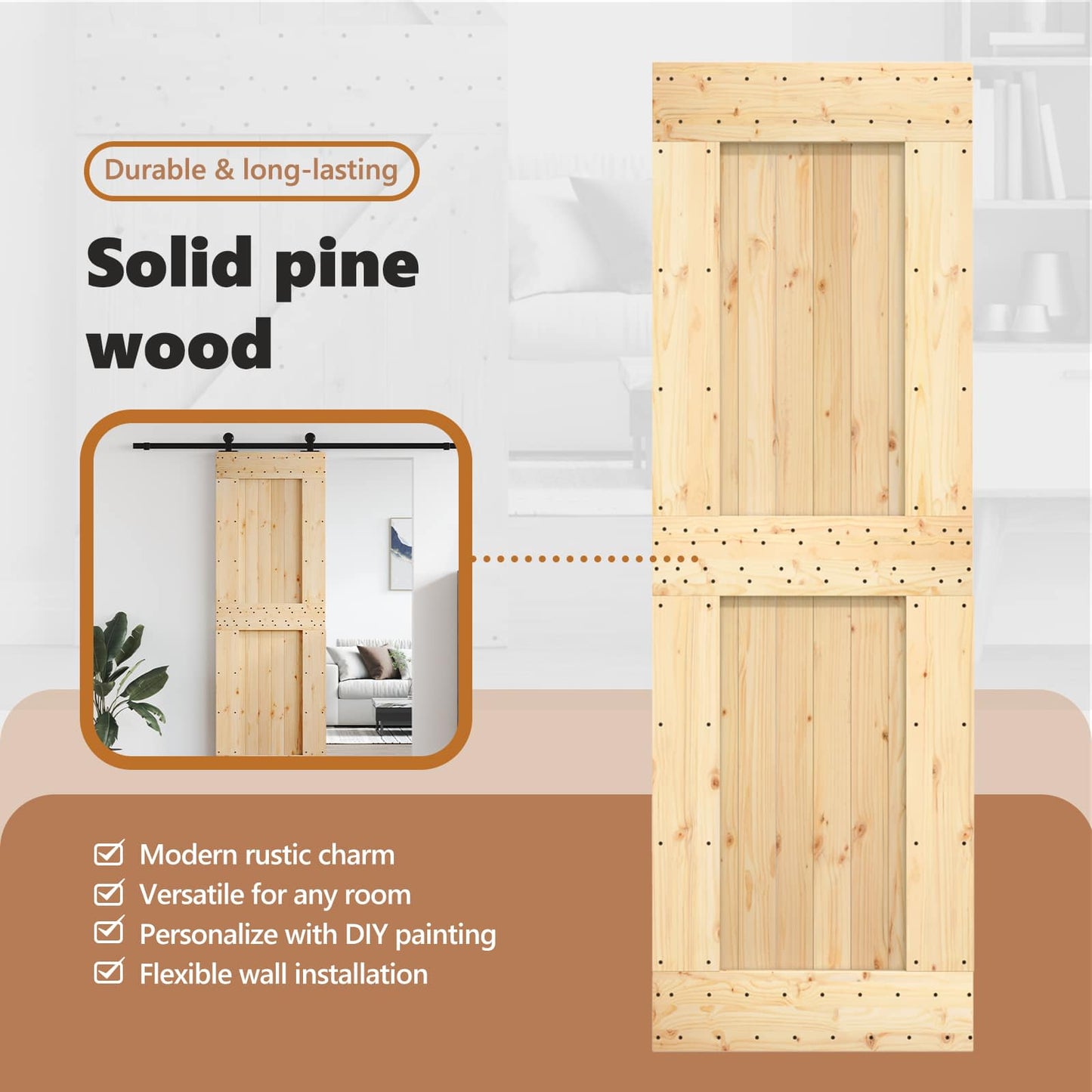 Door NARVIK 70 x 210 cm Solid Pine Wood (Untreated) Natural
