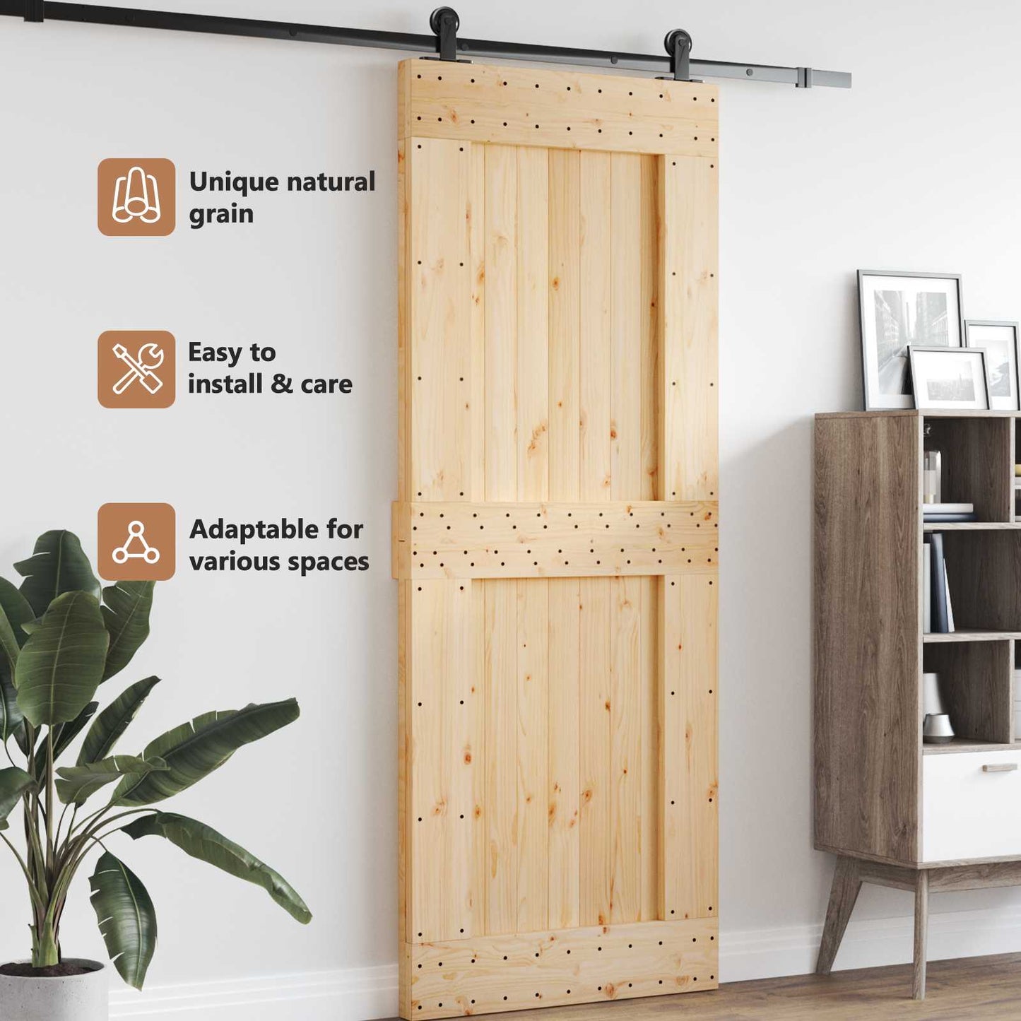 Door NARVIK 90 x 210 cm Solid Pine Wood (Untreated) Natural