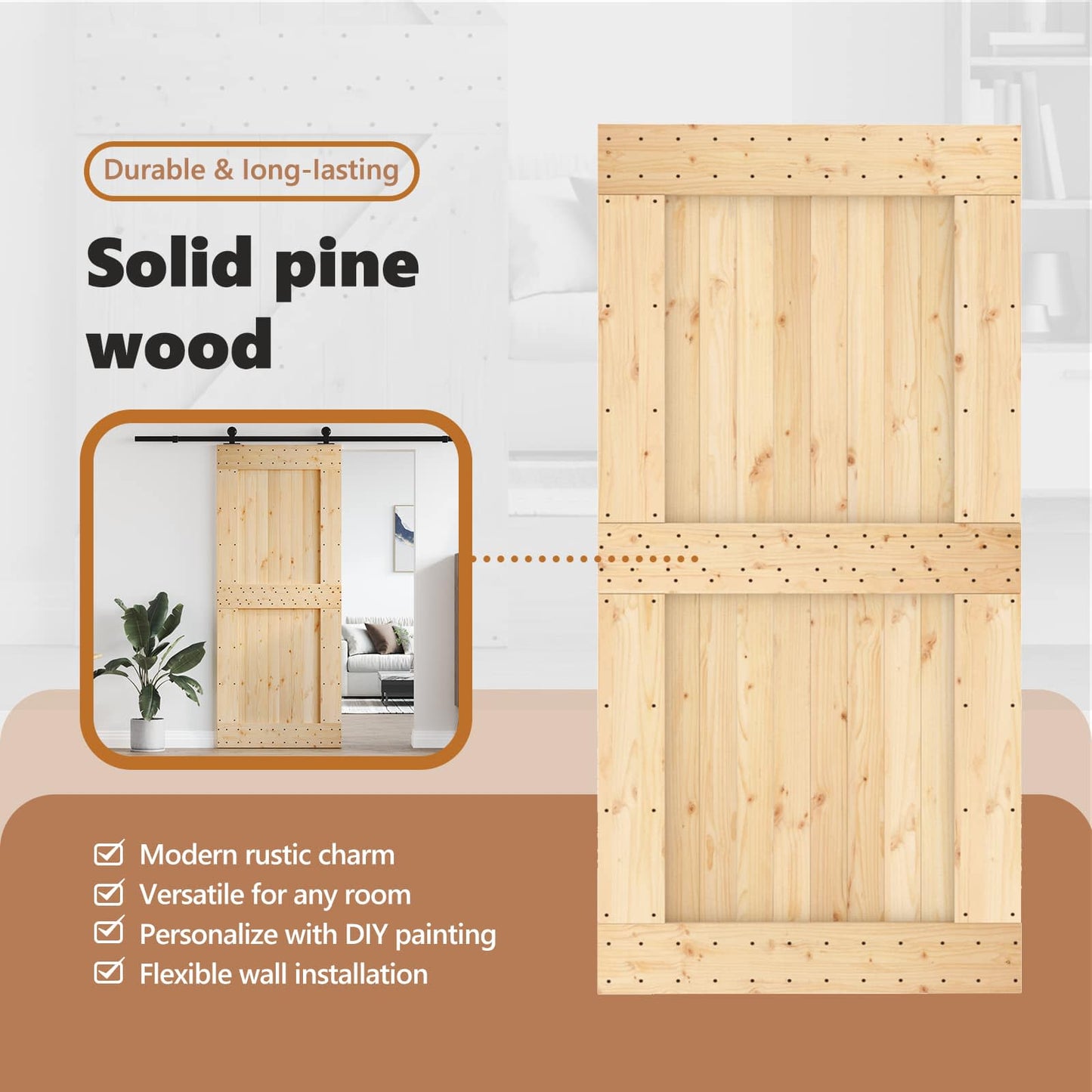 Door NARVIK 100 x 210 cm Solid Pine Wood (Untreated) Natural