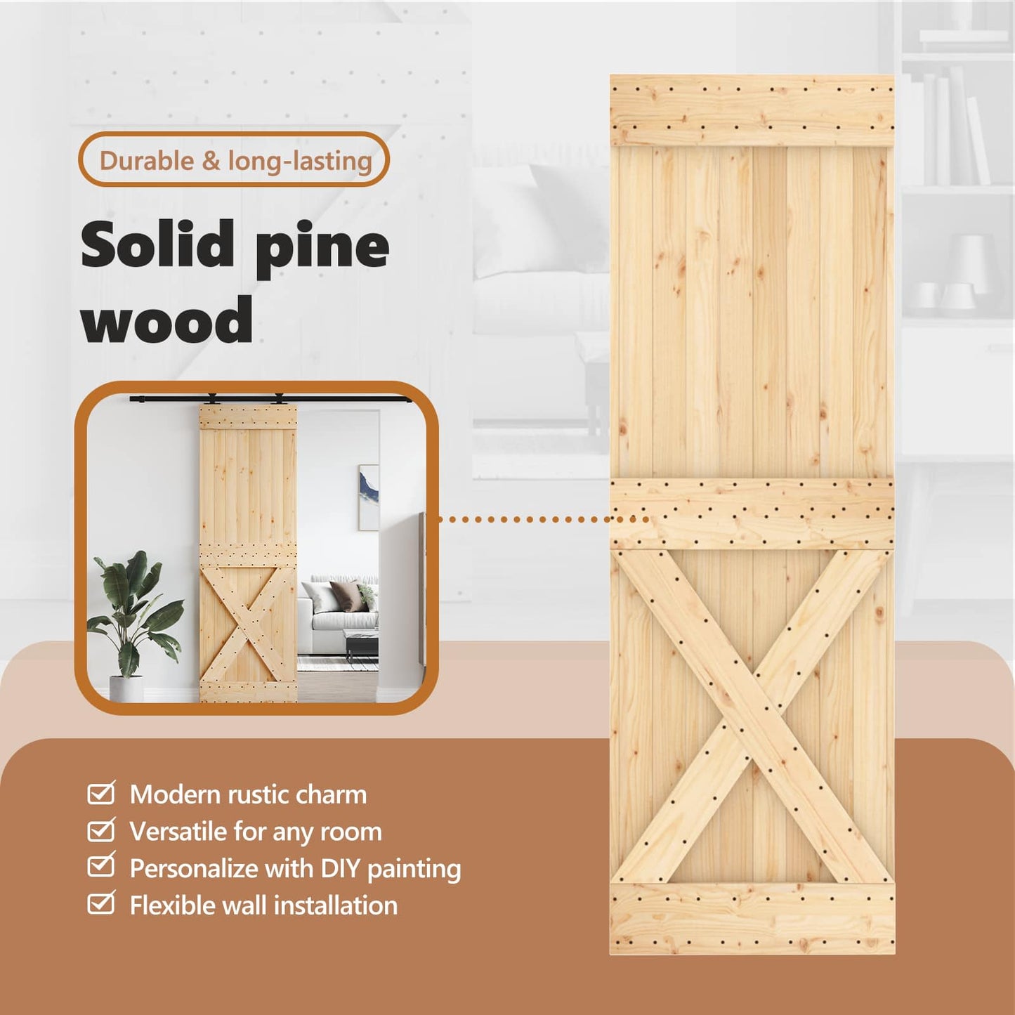 Door NARVIK 70 x 210 cm Solid Pine Wood (Untreated) Natural