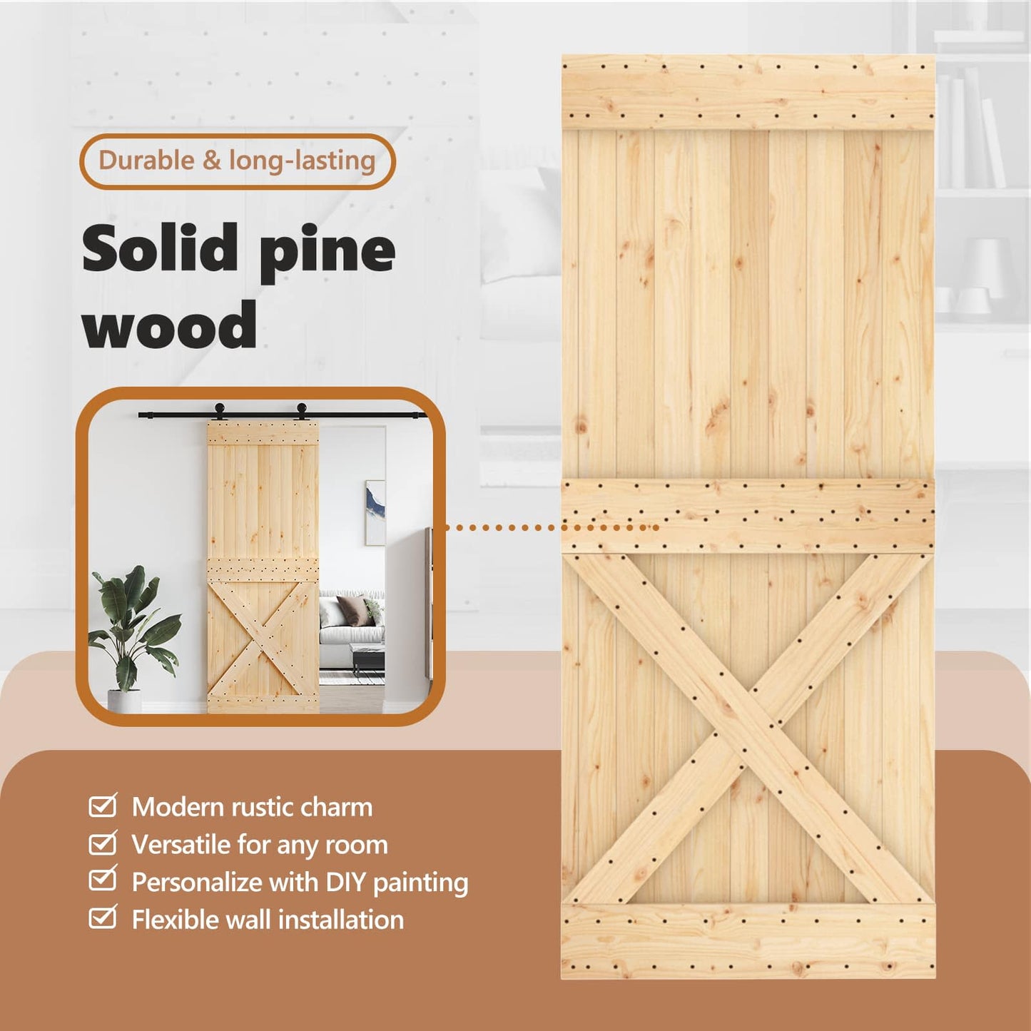 Door NARVIK 85 x 210 cm Solid Pine Wood (Untreated) Natural