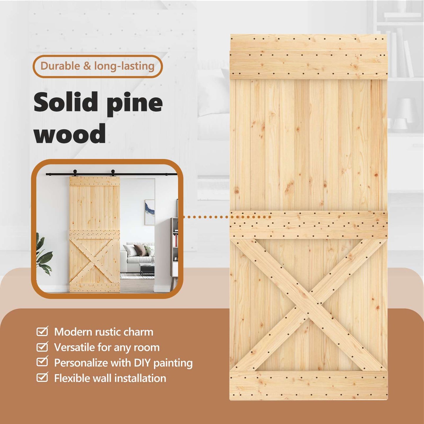 Door NARVIK 95 x 210 cm Solid Pine Wood (Untreated) Natural