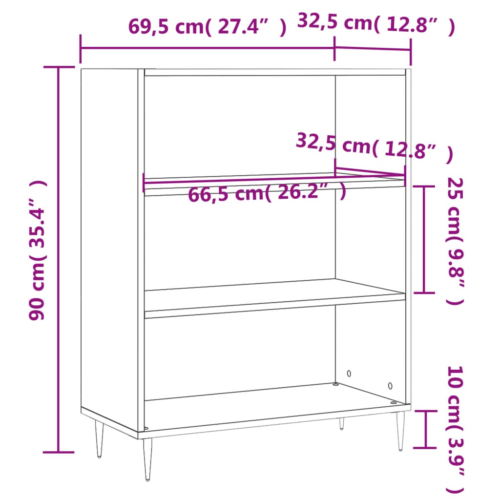 Bookcase Grey Sonoma 69.5x32.5x90 cm Engineered Wood