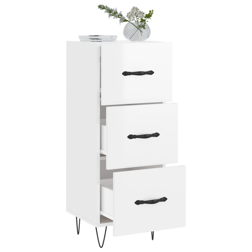 Sideboard High Gloss White 34.5x34x90 cm Engineered Wood