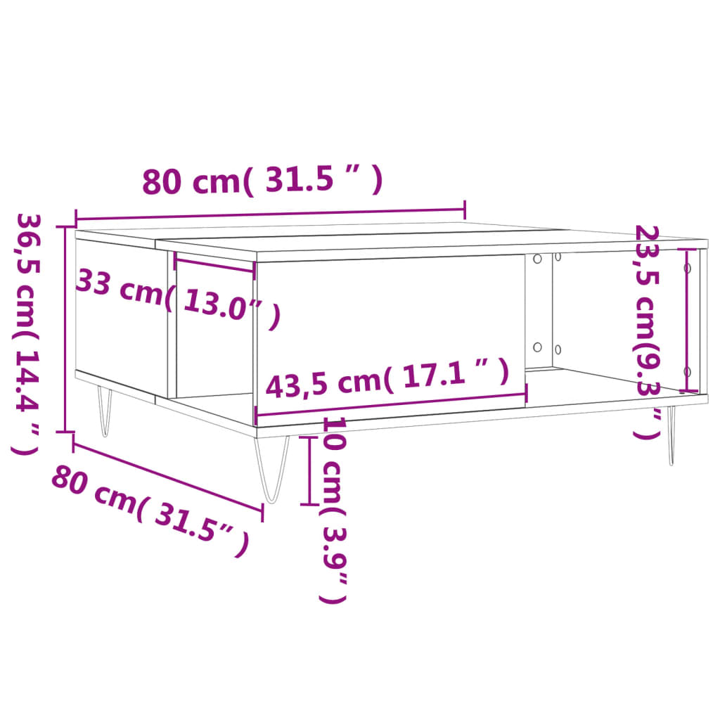 Coffee Table Sonoma Oak 80x80x36,5 cm Engineered Wood