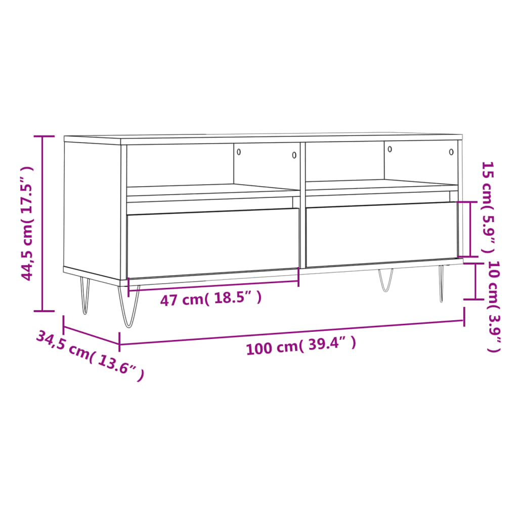 TV Cabinet White 100x34,5x44,5 cm Engineered Wood