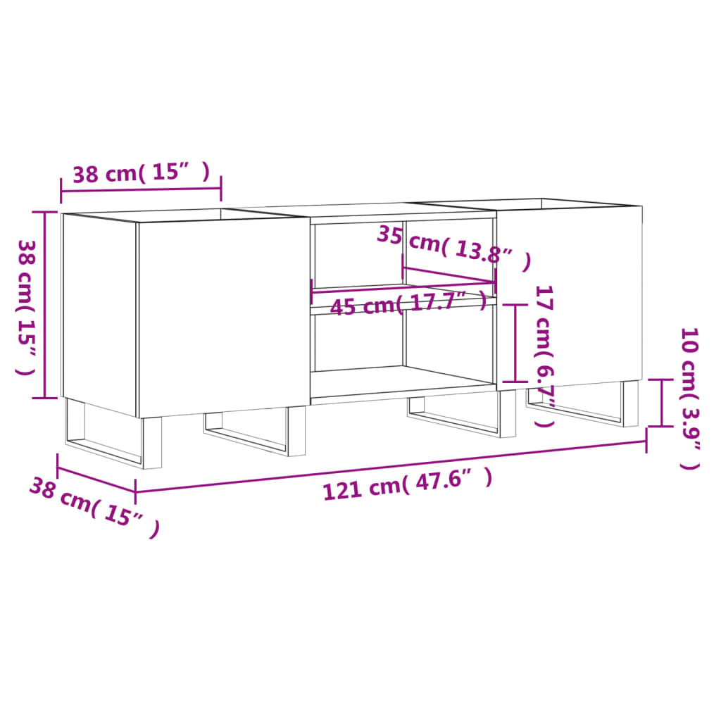 Record Cabinet Concrete Grey 121x38x48 cm Engineered Wood