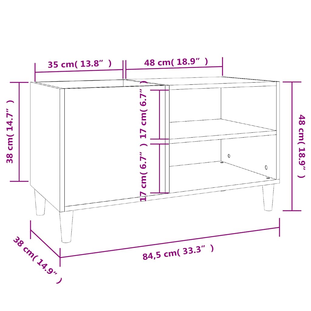 Record Cabinet Black 84,5x38x48 cm Engineered Wood