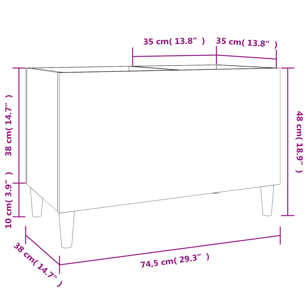 Record Cabinet White 74.5x38x48 cm Engineered Wood