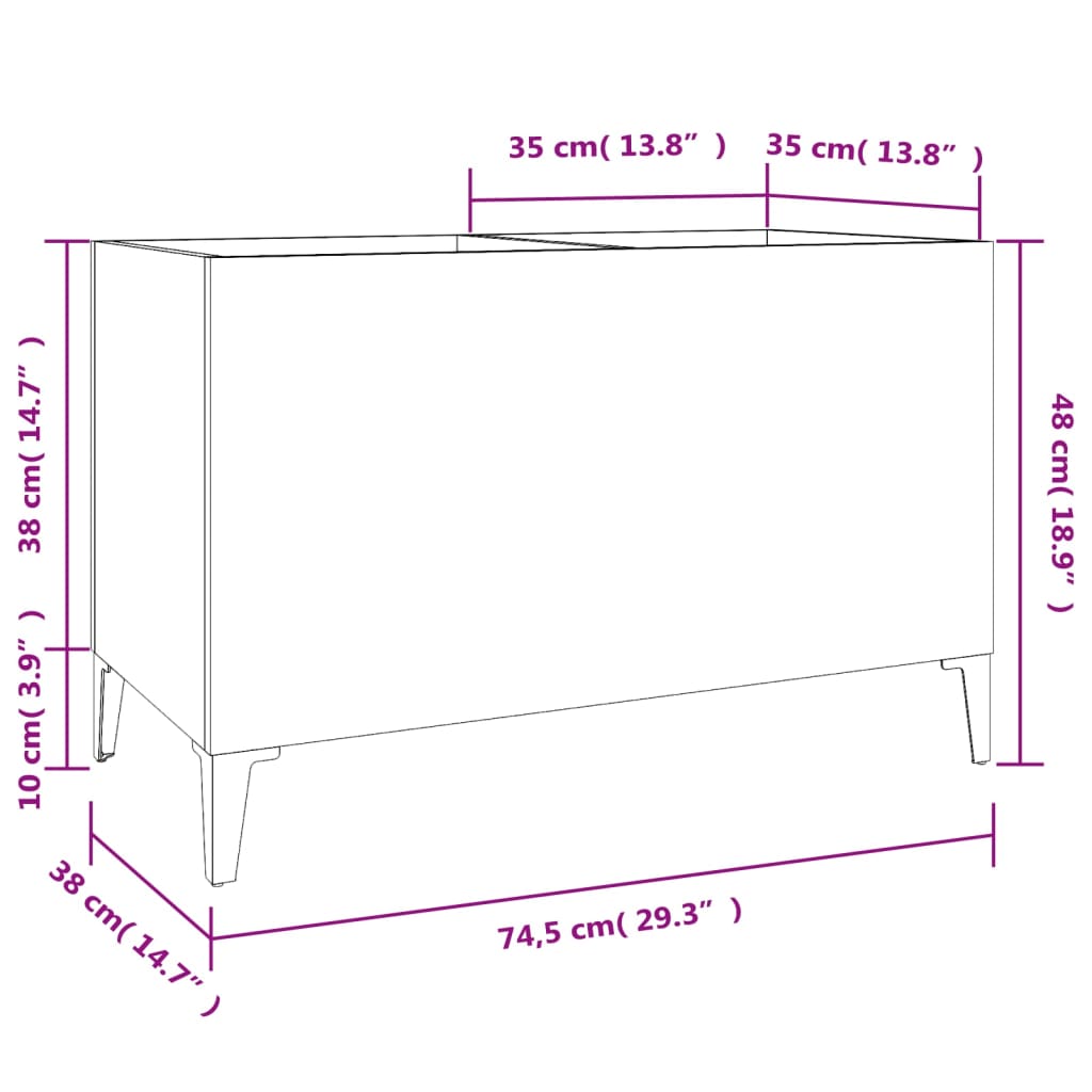 Record Cabinet Black 74.5x38x48 cm Engineered Wood