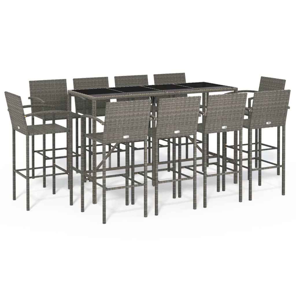 11 Piece Garden Bar Set Grey Poly Rattan