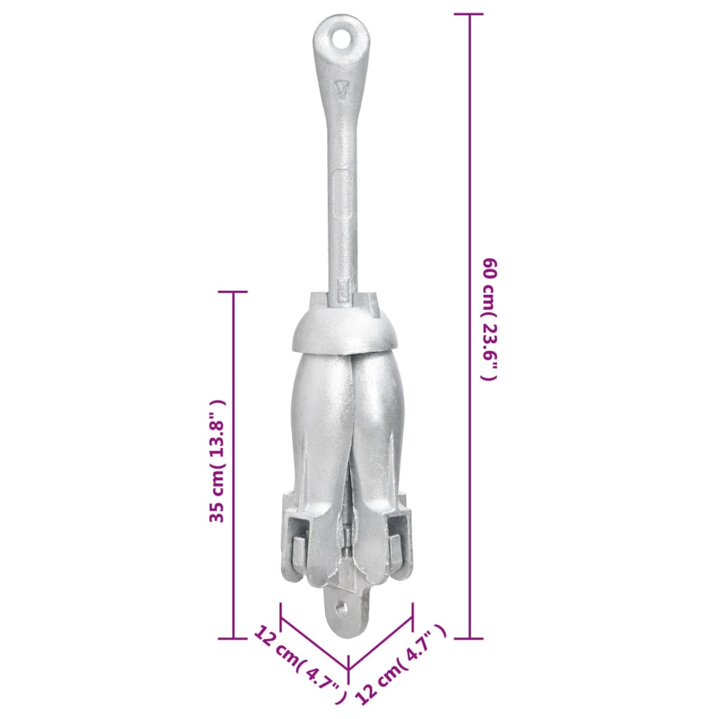 Folding Anchor Silver 8 kg Hot Dip Galvanized Cast Iron