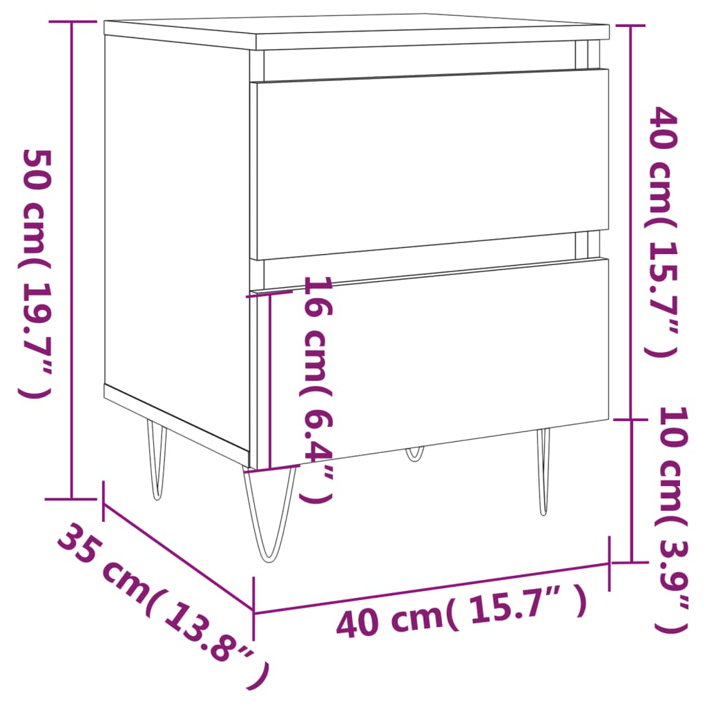 Bedside Cabinets 2 pcs Concrete Grey 40x35x50 cm Engineered Wood