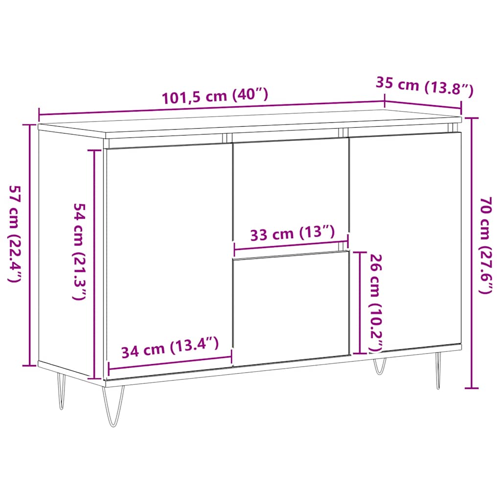 Sideboard Sonoma Oak 101.5x35x70 cm Engineered Wood