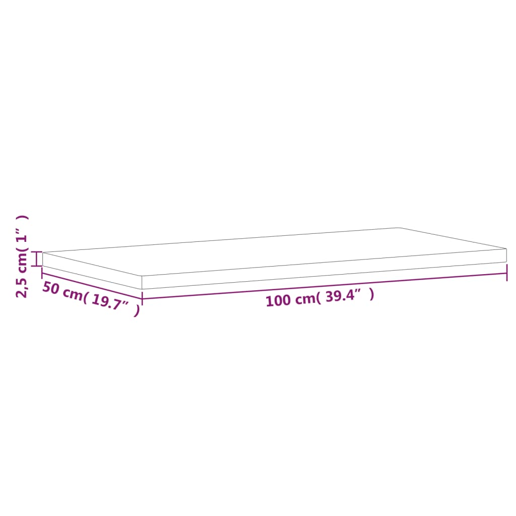 Table Top 100x50x2.5 cm Rectangular Solid Wood Beech
