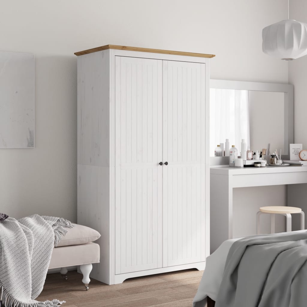 Wardrobe "BODO" White and Brown 99x53,5x173 cm Solid Wood Pine