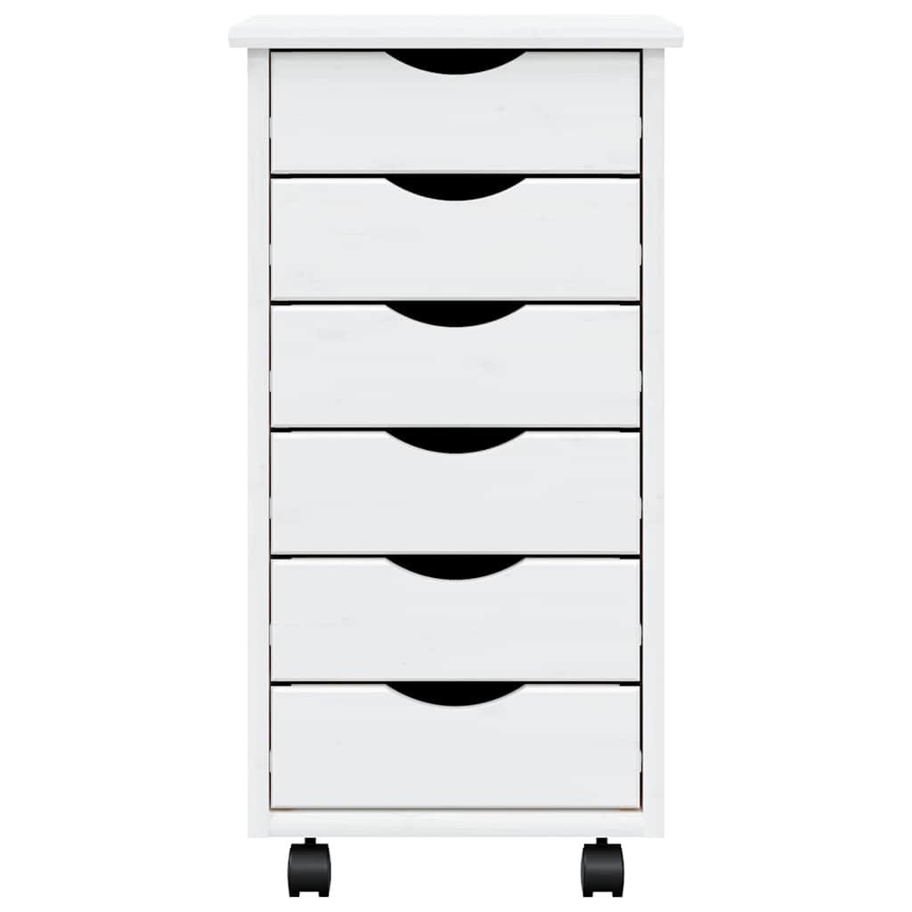 Rolling Cabinet with Drawers "MOSS" White Solid Wood Pine