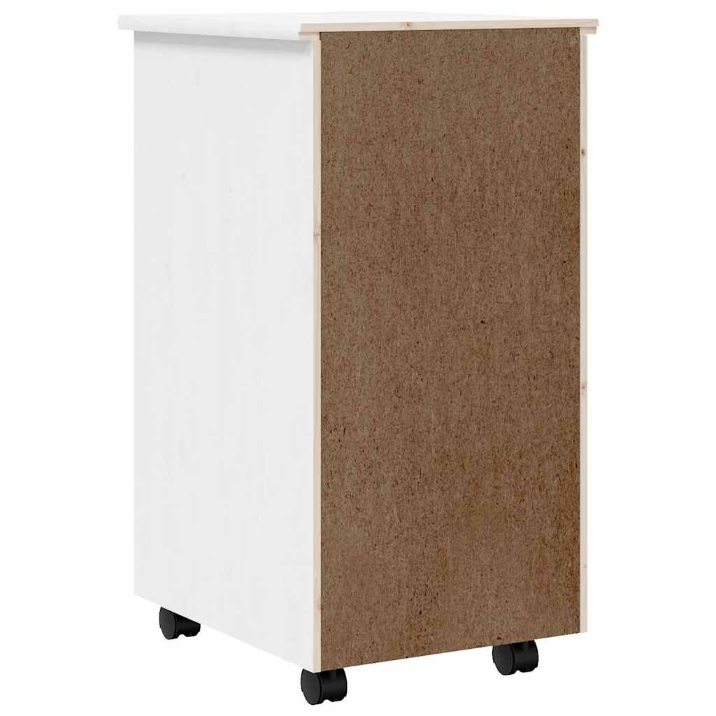 Rolling Cabinet with Drawers "MOSS" White Solid Wood Pine