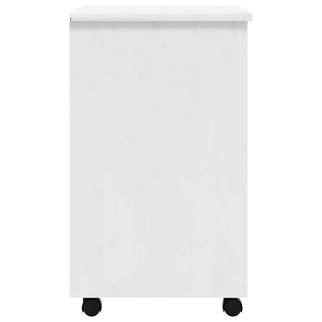 Rolling Cabinet with Drawers "MOSS" White Solid Wood Pine