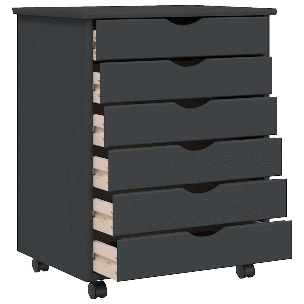 Rolling Cabinet with Drawers "MOSS" Grey Solid Wood Pine