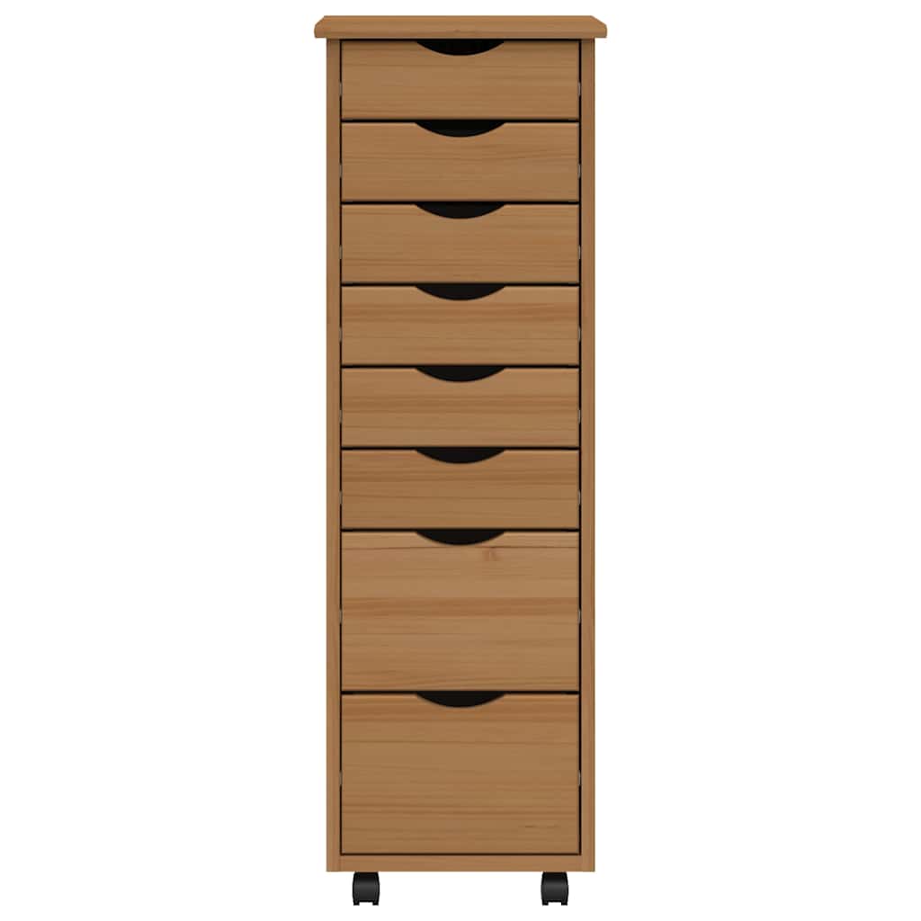 Rolling Cabinet with Drawers "MOSS" Honey Brown Solid Wood Pine