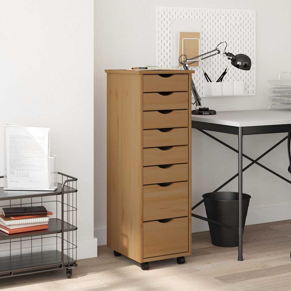 Rolling Cabinet with Drawers "MOSS" Honey Brown Solid Wood Pine