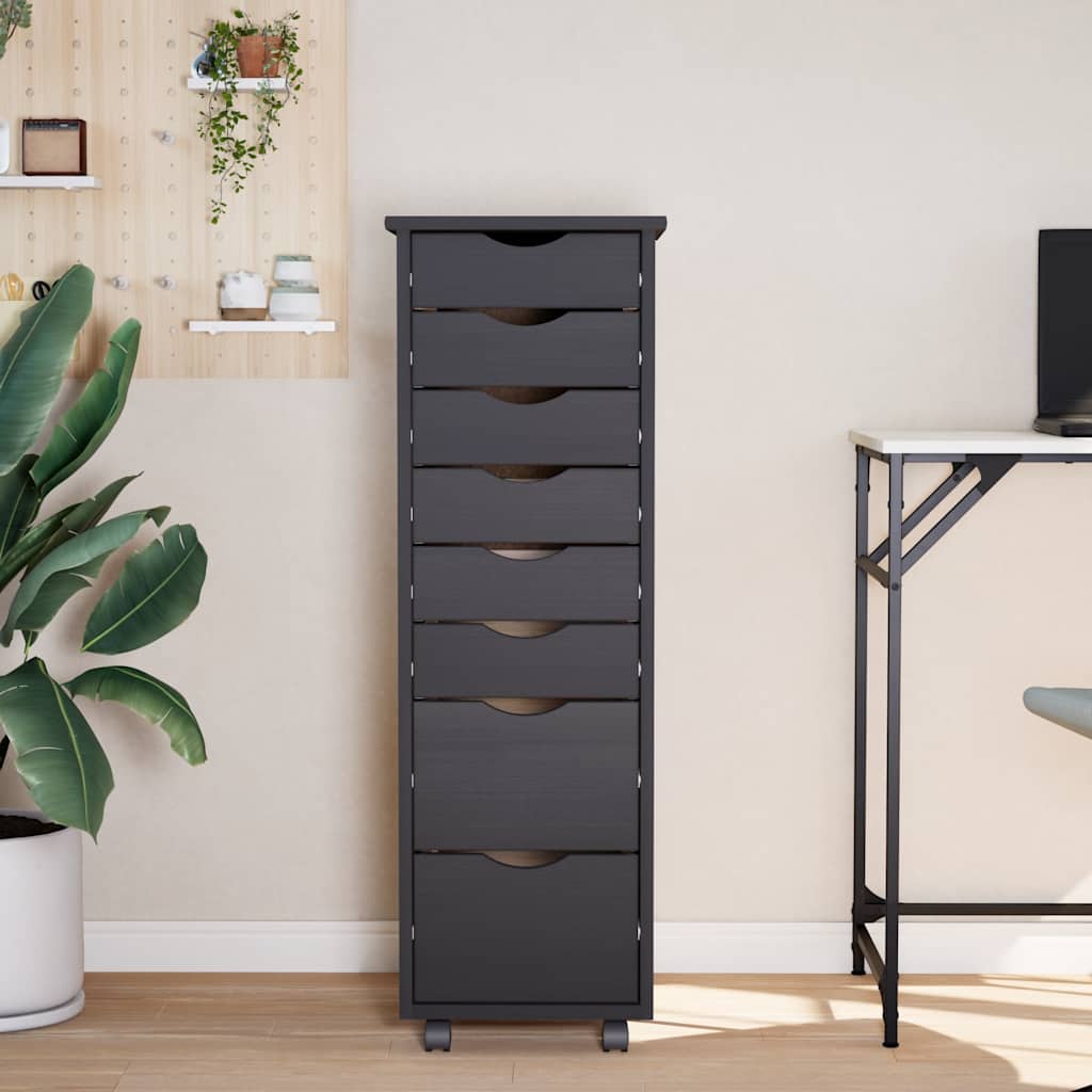 Rolling Cabinet with Drawers "MOSS" Grey Solid Wood Pine