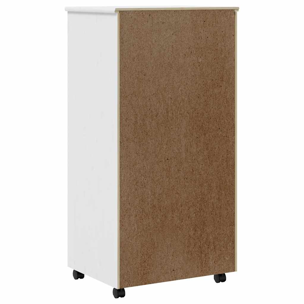 Rolling Cabinet with Drawers "MOSS" White Solid Wood Pine