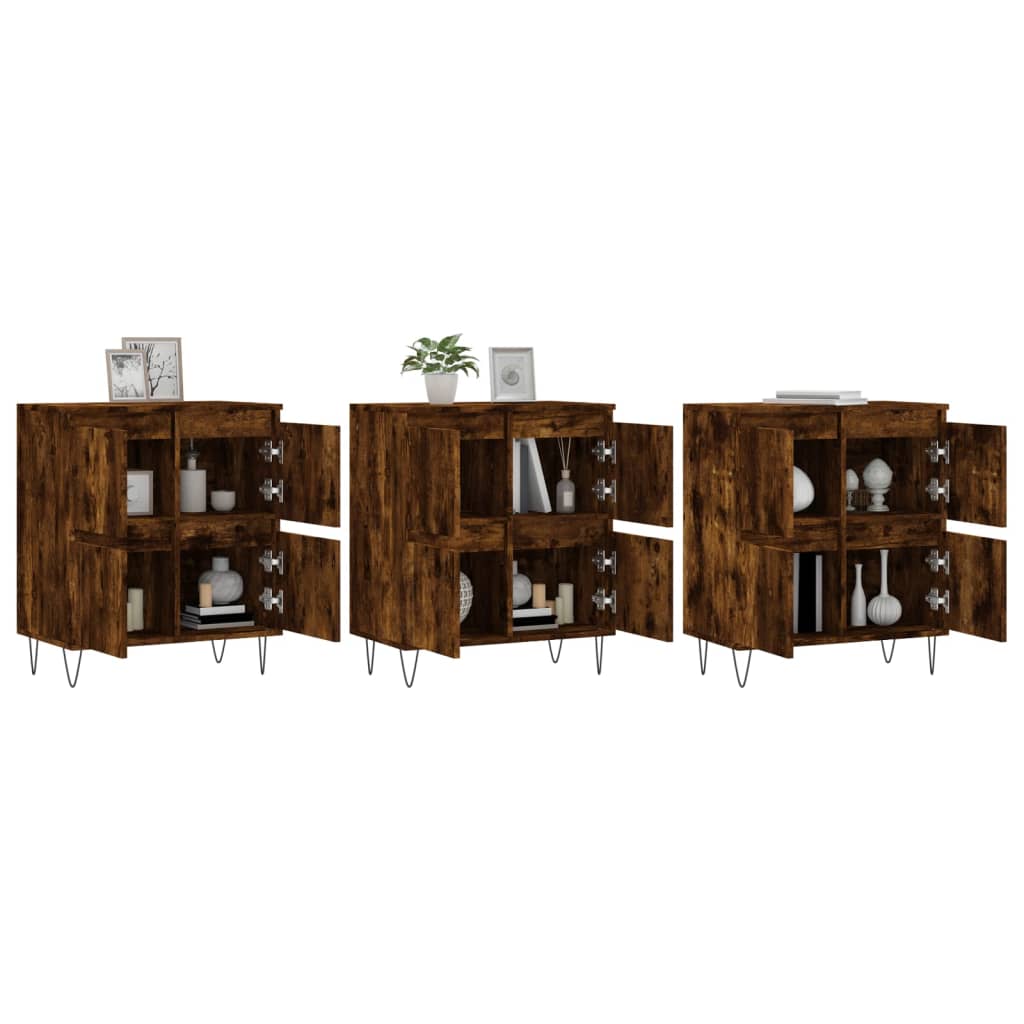 Sideboards 3 pcs Smoked Oak Engineered Wood