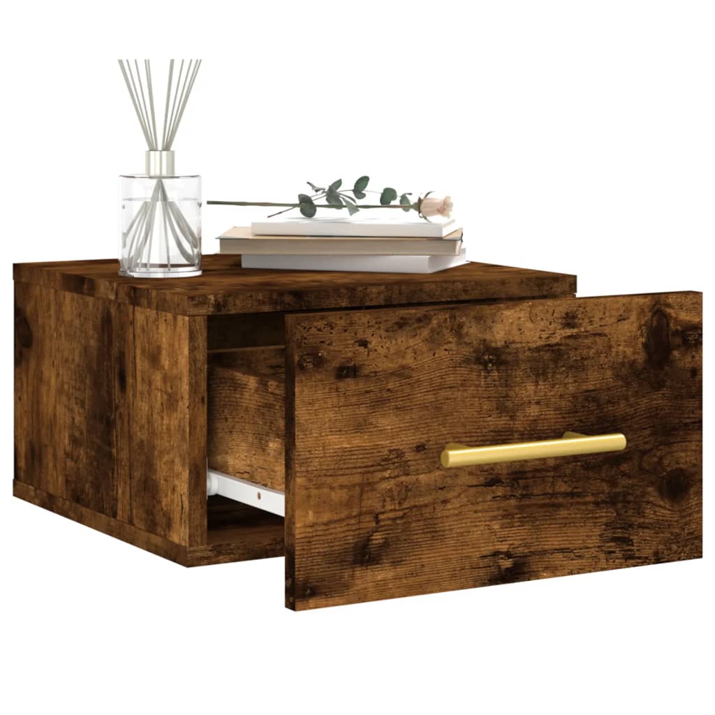 Wall-mounted Bedside Cabinet | Smoked Oak | Engineered Wood