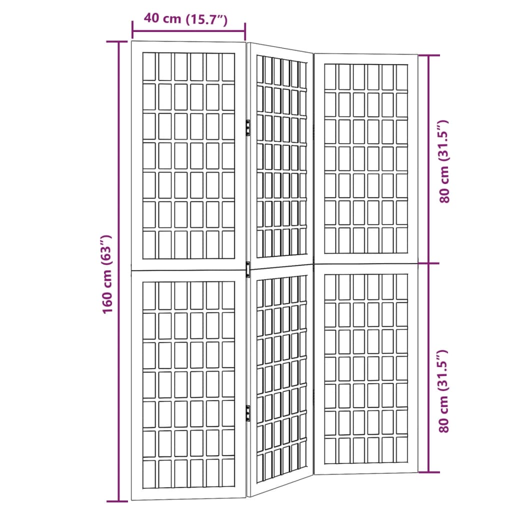 Room Divider 3 Panels Black Solid Wood Paulownia