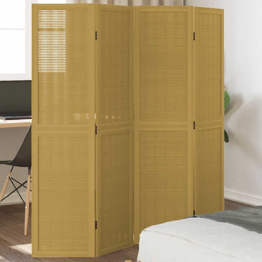 Room Divider 4 Panels Brown Solid Wood Paulownia