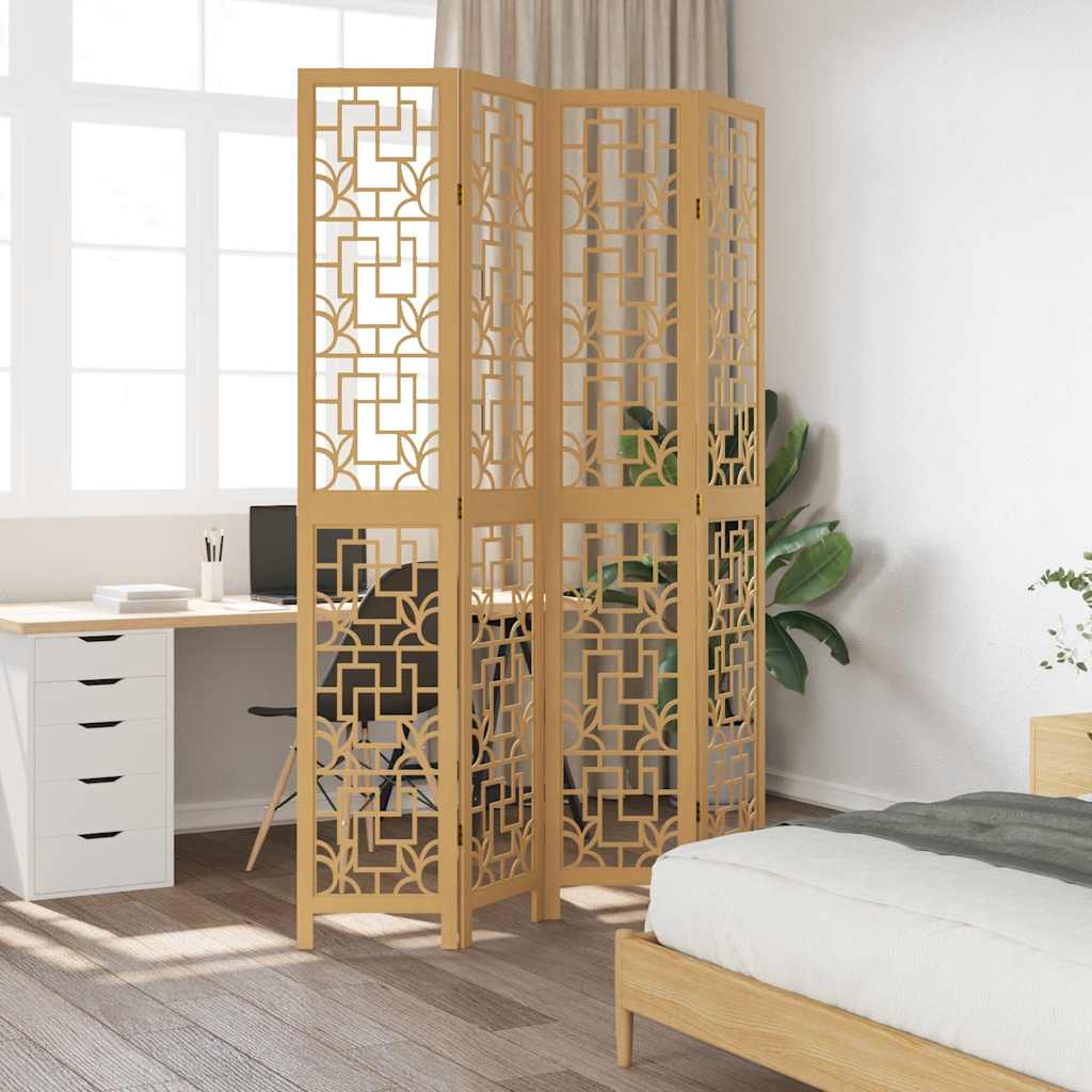 Room Divider 4 Panels Brown Solid Wood Paulownia