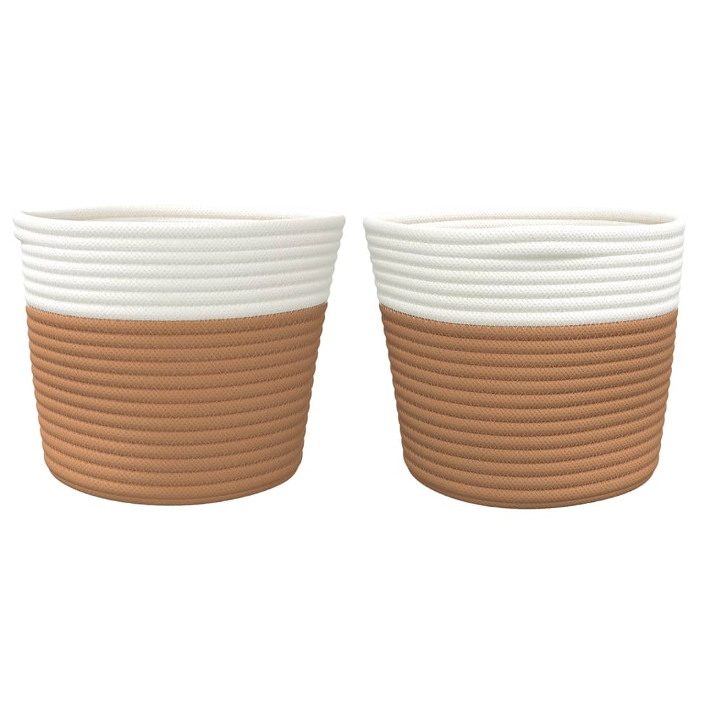Storage Baskets 2 pcs Brown and White Ø24x18 cm Cotton