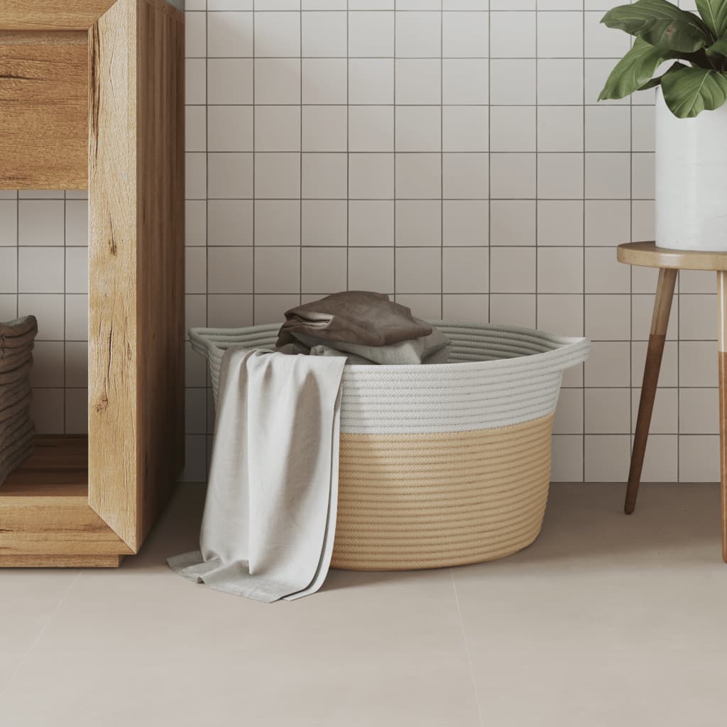 Storage Basket Beige and White Ø40x25 cm Cotton