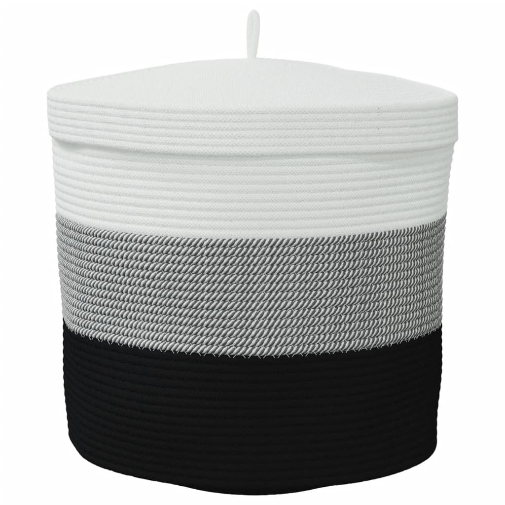Storage Basket with Lid White and Black Ø40x35 cm Cotton
