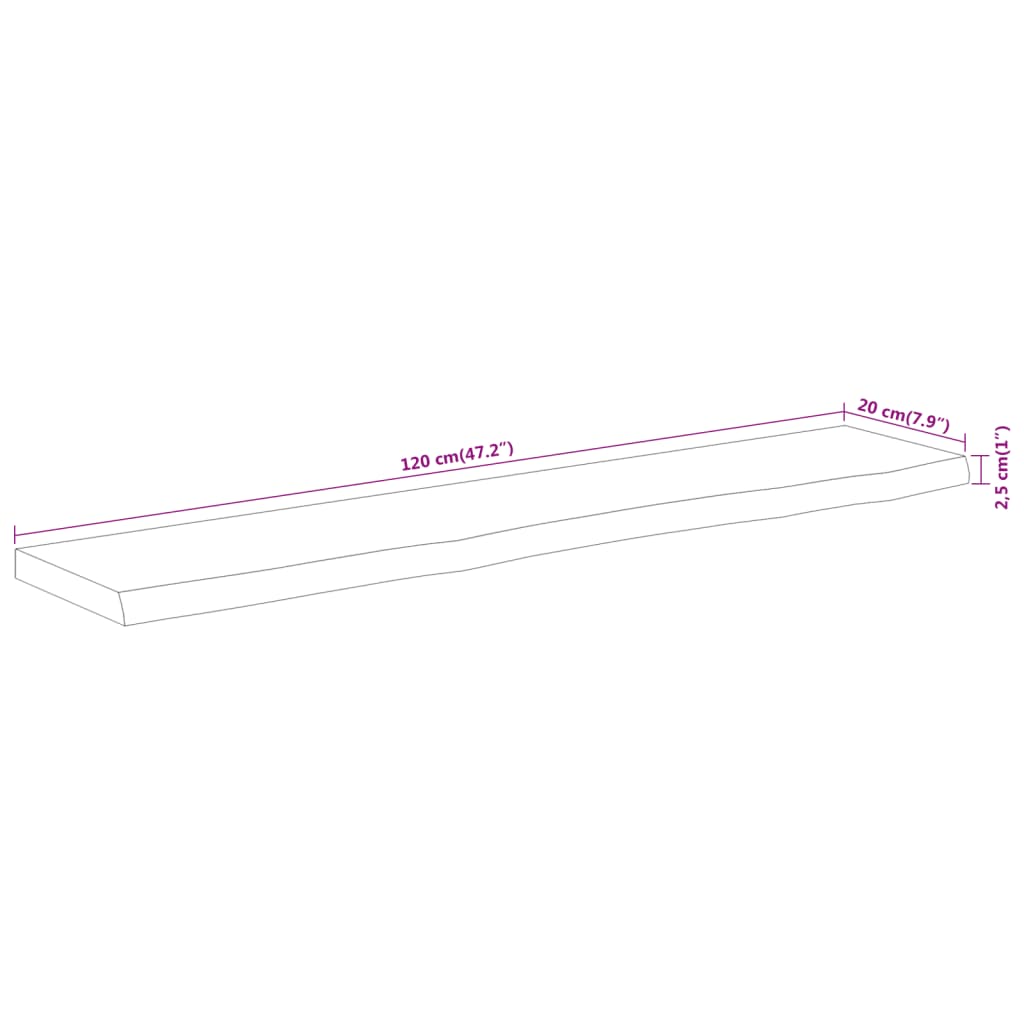 Wall Shelf 120x20x2.5 cm Rectangular Solid Wood Acacia Live Edge