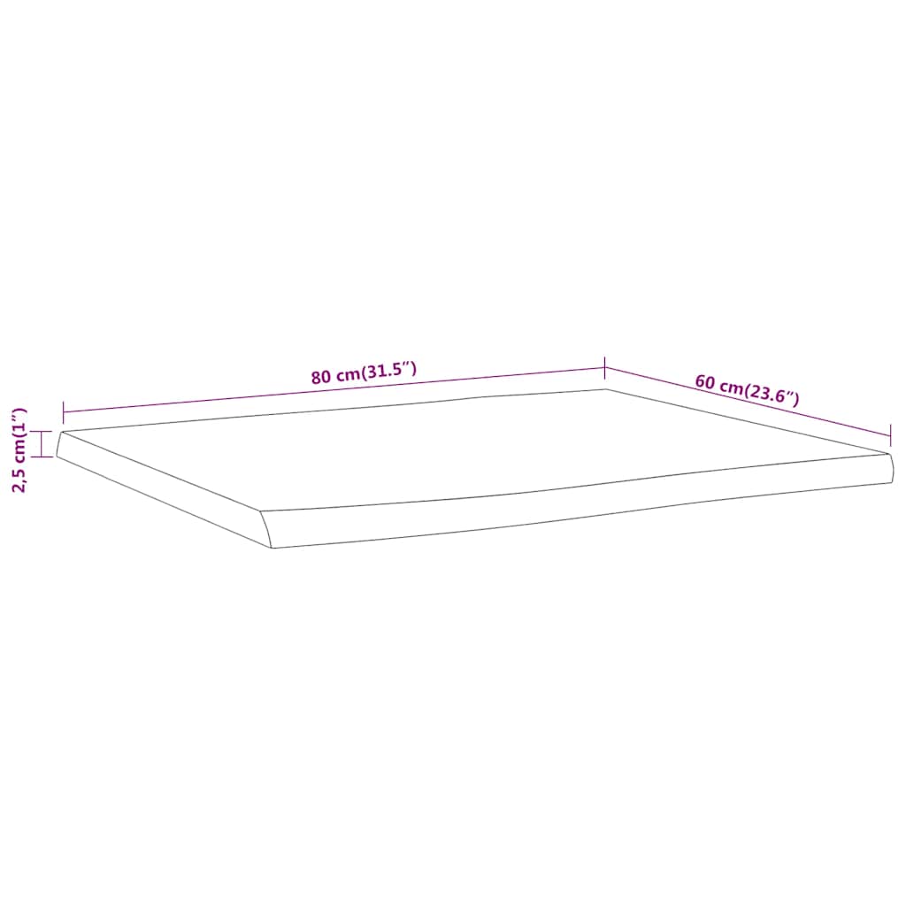 Table Top 80x60x2.5 cm Rectangular Solid Wood Acacia Live Edge