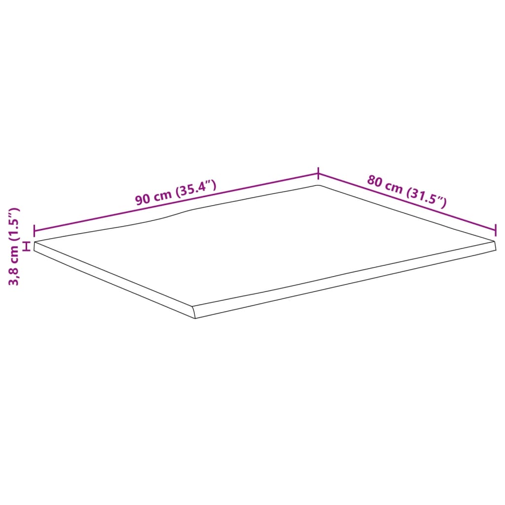 Table Top 90x80x3.8 cm Live Edge Solid Wood Mango