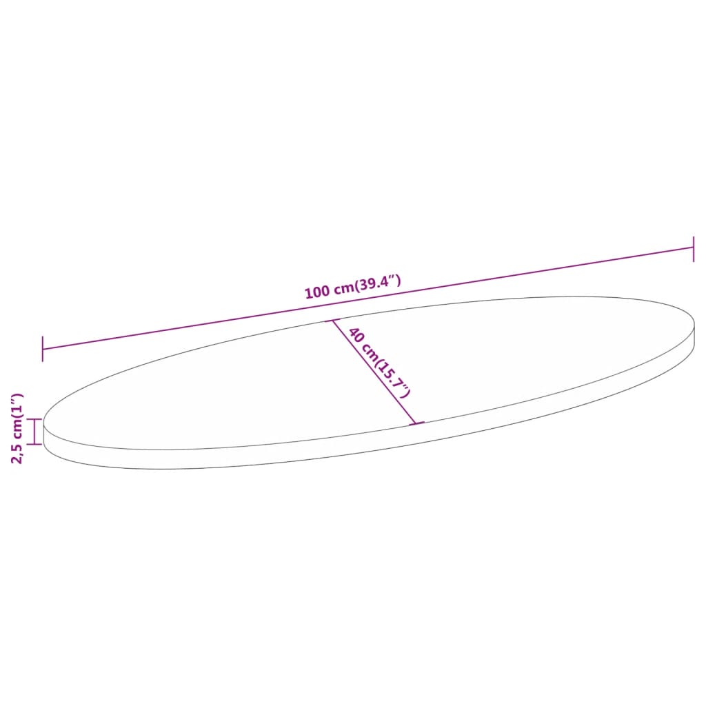 Table Top 100x40x2.5 cm Oval Solid Wood Acacia