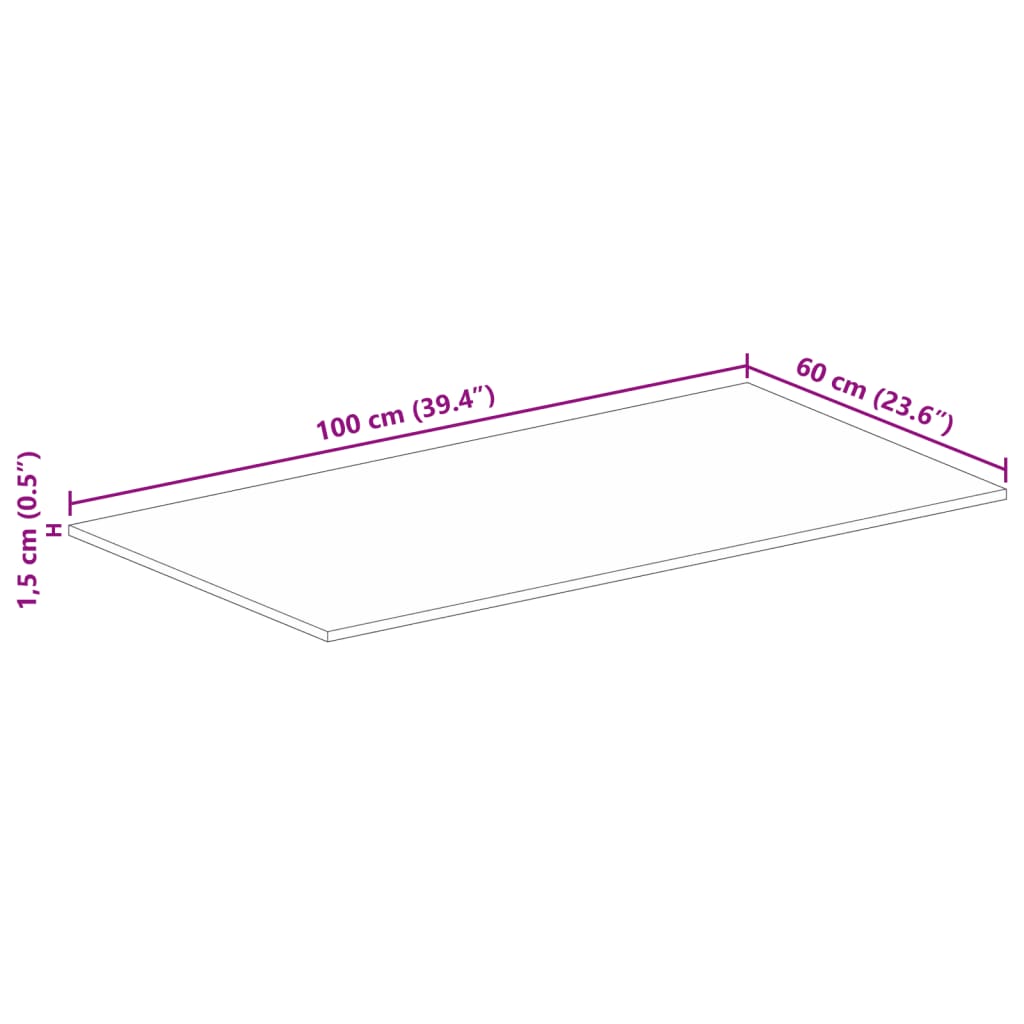 Table Top 100x60x1.5 cm Rectangular Solid Wood Reclaimed