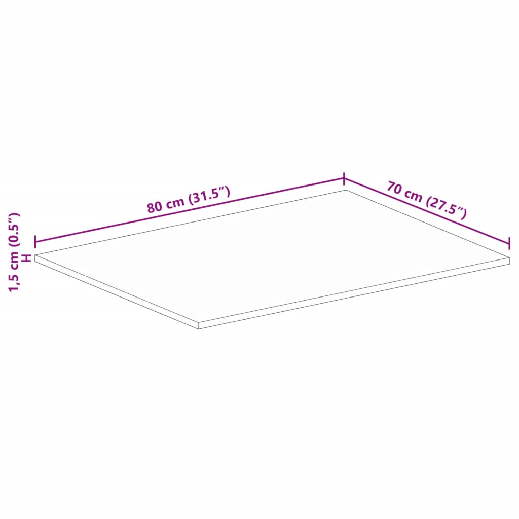 Table Top 80x70x1.5 cm Rectangular Solid Wood Reclaimed
