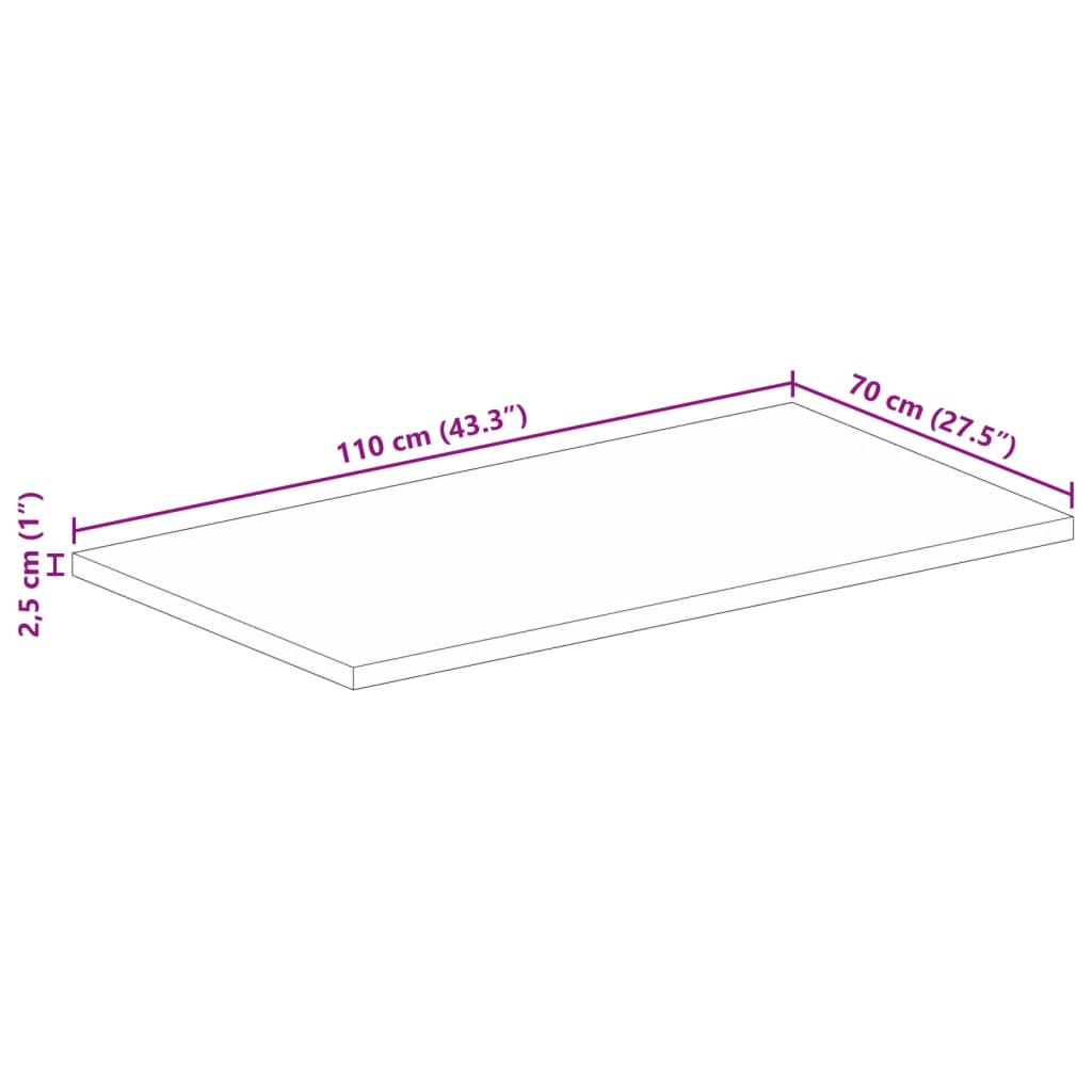 Table Top 110x70x2.5 cm Rectangular Solid Wood Reclaimed