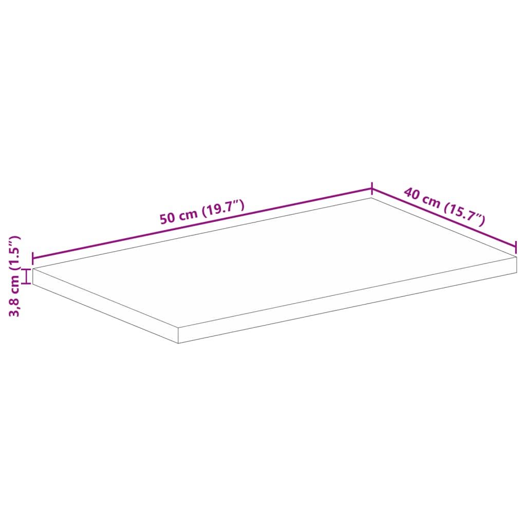 Table Top 50x40x3.8 cm Rectangular Solid Wood Reclaimed