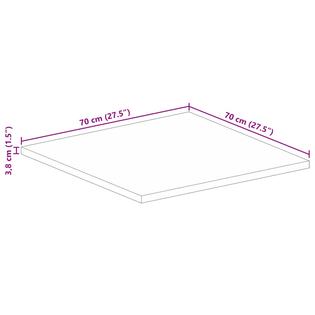 Table Top 70x70x3.8 cm Square Solid Wood Rough Mango