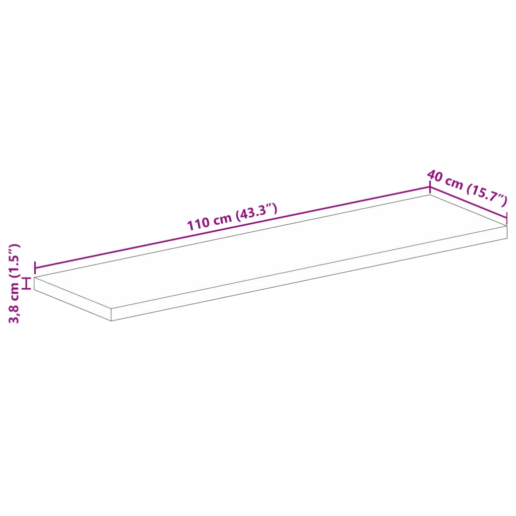 Table Top 110x40x3.8 cm Rectangular Solid Wood Mango