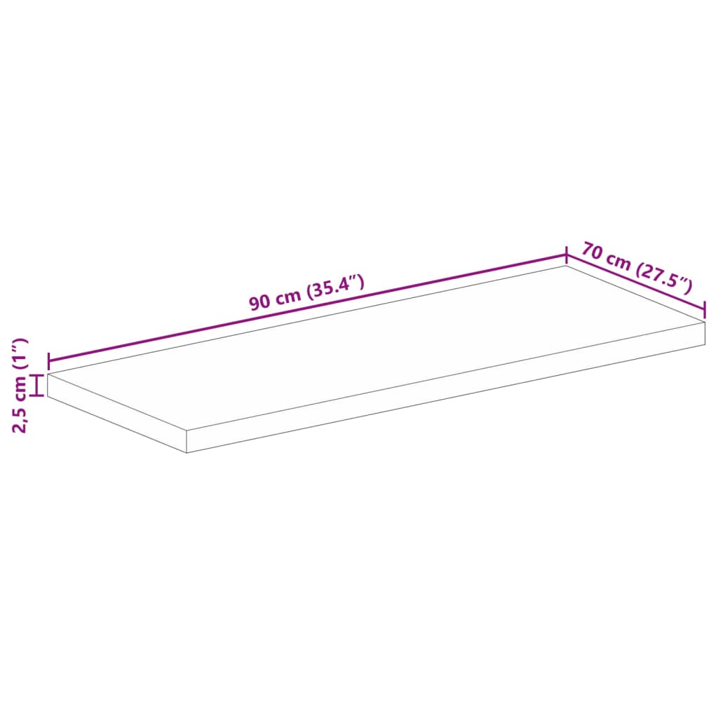 Table Top 90x70x2.5 cm Rectangular Solid Wood Mango